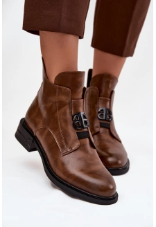 Ocieplane Skórzane Botki Damskie Z Ozdobnym Detalem Brązowe Briselda
