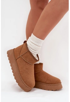 Śniegowce Damskie Na Platformie Ocieplane Futerkiem Camel Vesirae