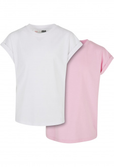 Girls Organic Extended Shoulder Tee 2-Pack white/girlypink