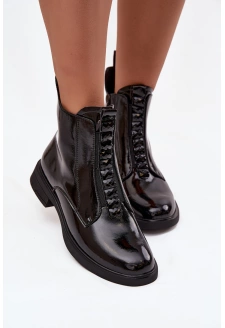 Lakierowane Botki Damskie Z Naturalnej Skóry D&A MR52-108 Czarne