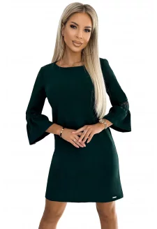 190-10 MARGARET sukienka z koronką na rękawkach - ZIELONA