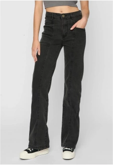 Ladies High Waist Straight Slit Denim Pants blackwashed
