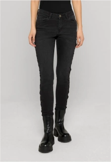 Ladies Denim Lace Up Skinny Pants black washed