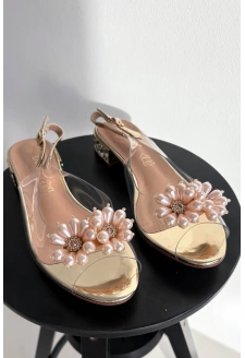 Transparentne Sandały Na Niskim Obcasie Z Ozdobnymi Detalami D&A MR52-229 Złote