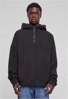 Oversized Polar Fleece Half Zip Hoody black