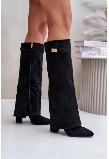 Kozaki Eko Zamszowe Obcas Słupek Na Zamek Ocieplane Wywinięta Cholewka Beżowe Evyra