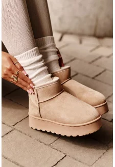 Śniegowce Damskie Na Platformie Ocieplane Futerkiem Beżowe Xamella