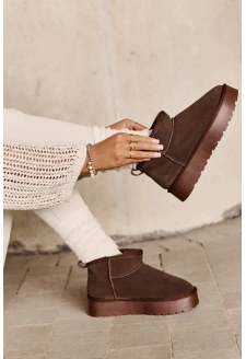 Modne Zamszowe Niskie Śniegowce Brązowe Nucca