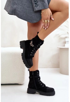 Ocieplane Botki Workery Ze Zdobieniem S.Barski HY42-281 Czarne