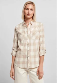 Ladies Turnup Checked Flanell Shirt whitesand/lighttaupe