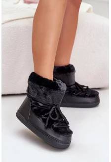 Śniegowce Z Futerkiem I Wiązaniem Czarne Silvara