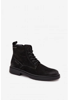 Skórzane Ocieplane Botki Męskie Na Zamek Big Star OO174148 Czarne