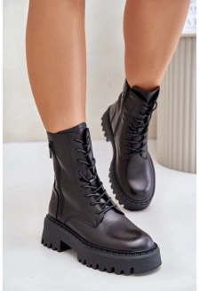 Skórzane Ocieplane Botki Workery Damskie  Big Star OO274A387 Czarne