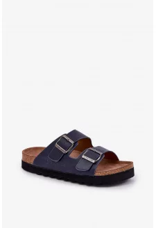 Lekkie Klapki Męskie Z Klamrami Eko Skóra Big Star NN174530 Granatowe