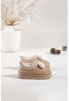 Śniegowce Dziecięce Z Haftem I Kokardką Beżowe Daven