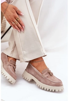 Zamszowe Mokasyny Damskie Z Przypinką Miś Vinceza 79533 Beżowe