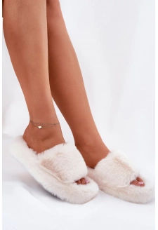 Futrzane Kapcie Damskie Jasnobeżowe Biella