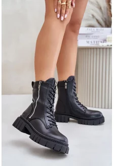 Ocieplane Botki Workery Damskie Z Eko Skóry Big Star MM274578 Czarne