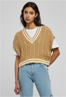 Ladies Cropped Knit College Slipover unionbeige