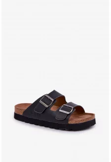 Lekkie Klapki Męskie Z Klamrami Eko Skóra Big Star NN174531 Czarne