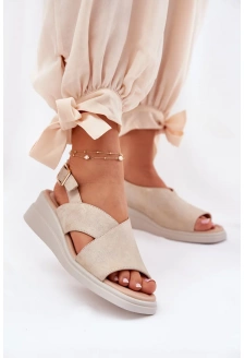 Sandały Damskie Na Koturnie Z Eko Skóry Złote Quilara