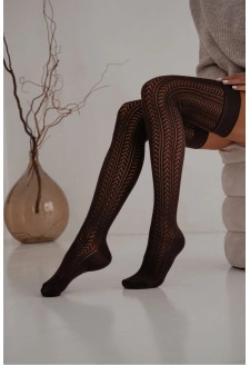Zakolanówki Damskie Ażurowe Jodełka Czekoladowe