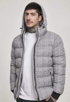 Hooded Check Puffer Jacket white/black