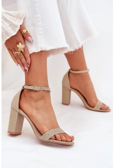 Błyszczące Sandały Damskie Na Słupku Złote Kavina