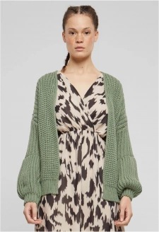 Cloud5ive Damen Grobstrick Cardigan mit Pufferärmeln chinois green