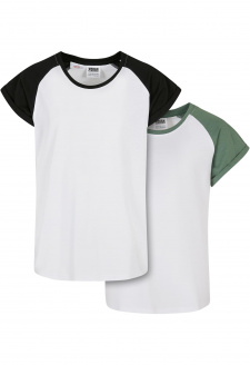 Girls Contrast Raglan Tee 2-Pack white/saliva+white/black