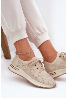 Skórzane Lekkie Półbuty Damskie Artiker 54C1759 Beżowe