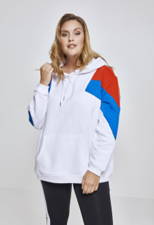 Ladies Oversize 3-Tone Block Hoody wht/firered/brightblue