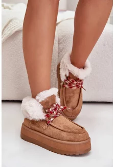 Niskie Śniegowce Damskie Na Platformie Z Futerkiem Camel Neathren