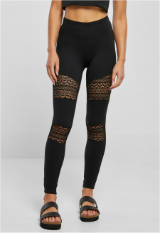 Ladies Crochet Lace Inset Leggings black