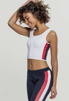 Ladies Side Stripe Cropped Zip Top white/firered/navy