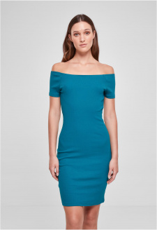 Ladies Off Shoulder Rib Dress watergreen