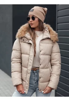 Kurtka damska zimowa NORDKOLL pikowana z kapturem jasno beżowa Dstreet TY4710