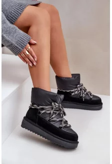 Zamszowe Śniegowce Damskie Z Grubym Sznurowaniem D.Franklin DFSH375003 Czarne