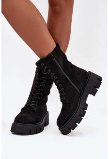 Ocieplane Botki Wokrery Damskie Z Ozdobą Czarne Melisse