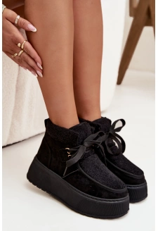 Śniegowce Damskie Na Platformie Z Futerkiem Czarne Florivelle