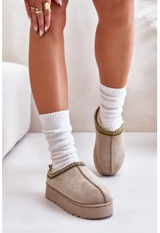 Śniegowce Damskie Na Platformie Ocieplane Futerkiem Zielone Remenia