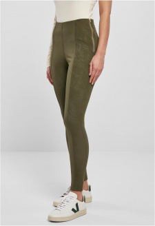 Ladies Washed Faux Leather Pants olive