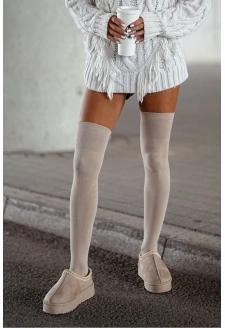 Zakolanówki Damskie Bawełniane Gładkie Beżowe