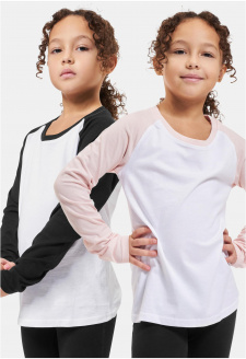 Girls Contrast Raglan Longsleeve 2-Pack white/pink+white/black