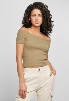 Ladies Off Shoulder Rib Tee khaki