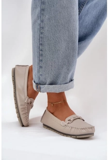 Płaskie Skórzane Mokasyny Z Ozdobą S.Barski LR51-547 Beżowe