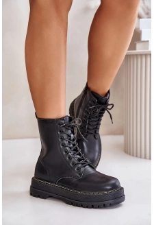 Ocieplane Botki Workery z Eko Skóry Na Zamek Czarne Naleli