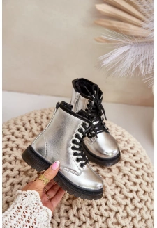 Ocieplane Botki Dziewczęce Lakierowane Na Zamek Srebrne Novita
