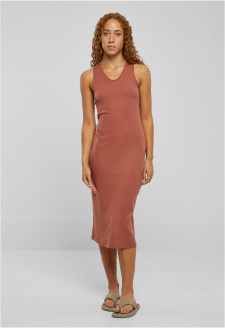 Ladies Midi Sleeveless Rib Dress terracotta