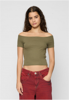 Ladies Off Shoulder Rib Tee 2-Pack white+olive